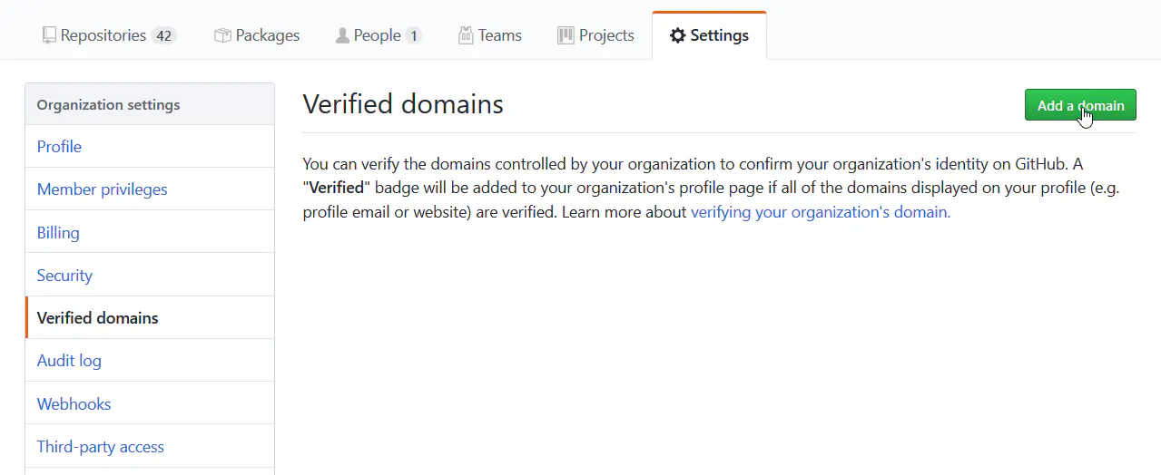 GitHub view verified domains